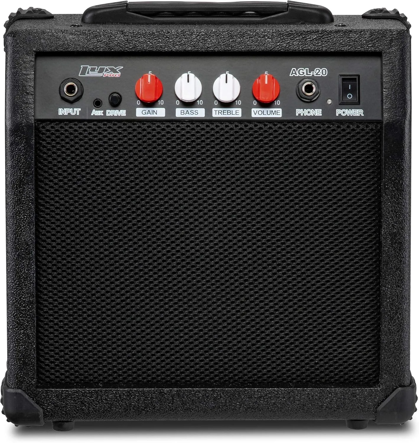LyxPro Electric Guitar Amp 20 Watt Amplifier Built in Speaker Headphone Jack and Aux Input Includes Gain Bass Treble Volume and Grind - Black