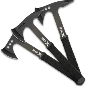 M48 Pro Throwing Axe Set and Sheath - Three-Pieces, 3cr13 Stainless Steel Blade, Cord-Wrapped Handles - Length 10 3/4”