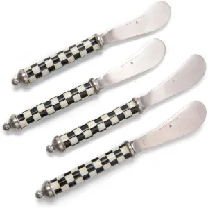 MACKENZIE-CHILDS Supper Club Spreader Set, Stainless-Steel Butter Spreaders, Charcuterie Accessories, Set of 4, Black-and-White Courtly Check