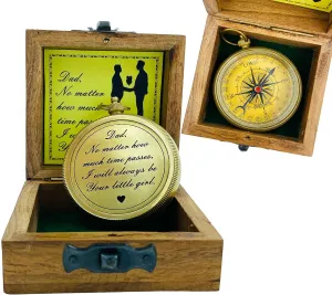 MADSNIIB Engraved Compass with Wooden Box, Compass for Hiking and Touring, Vintage Handmade Compass for Dad, Antique Brass Compass for Hiking, Touring, Boating, Camping