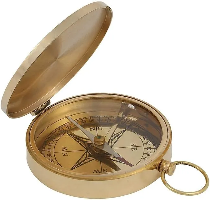 Magnetic Compass Pocket Compass for Camping Compass Military Army Hiking Outdoor Brass Flat Compass Direction Finder Pocket Compass