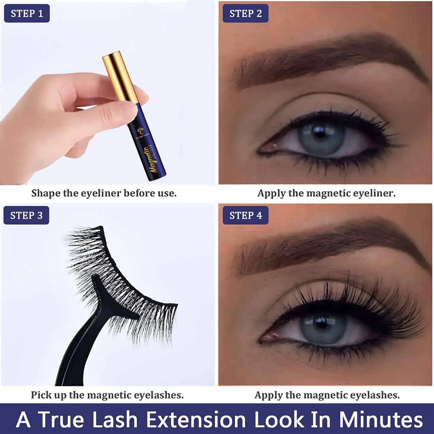 Magnetic Eyelashes 7C SevenCrown 10 Pairs Cat-Eye Magnetic Lashes with Liner,Natural Look,Reusable Magnet False Eyelashes Cruelty Free. Easy to Apply.