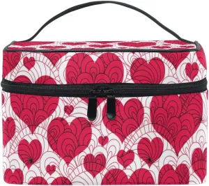 Makeup Train Case Vintage Love Heart Red Graphic Hearts Korean Carrying Portable Zip Travel Cosmetic Brush Bag Organizer Large for Mom Mother's Day Gift