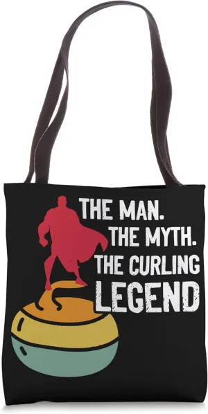 Man Myth Curling Legend Player Sweeping Broom Stones Team Tote Bag