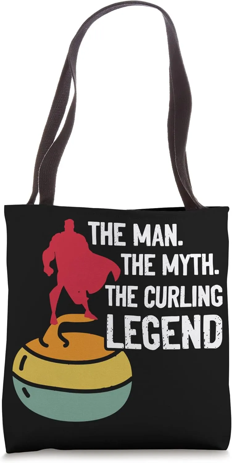 Man Myth Curling Legend Player Sweeping Broom Stones Team Tote Bag
