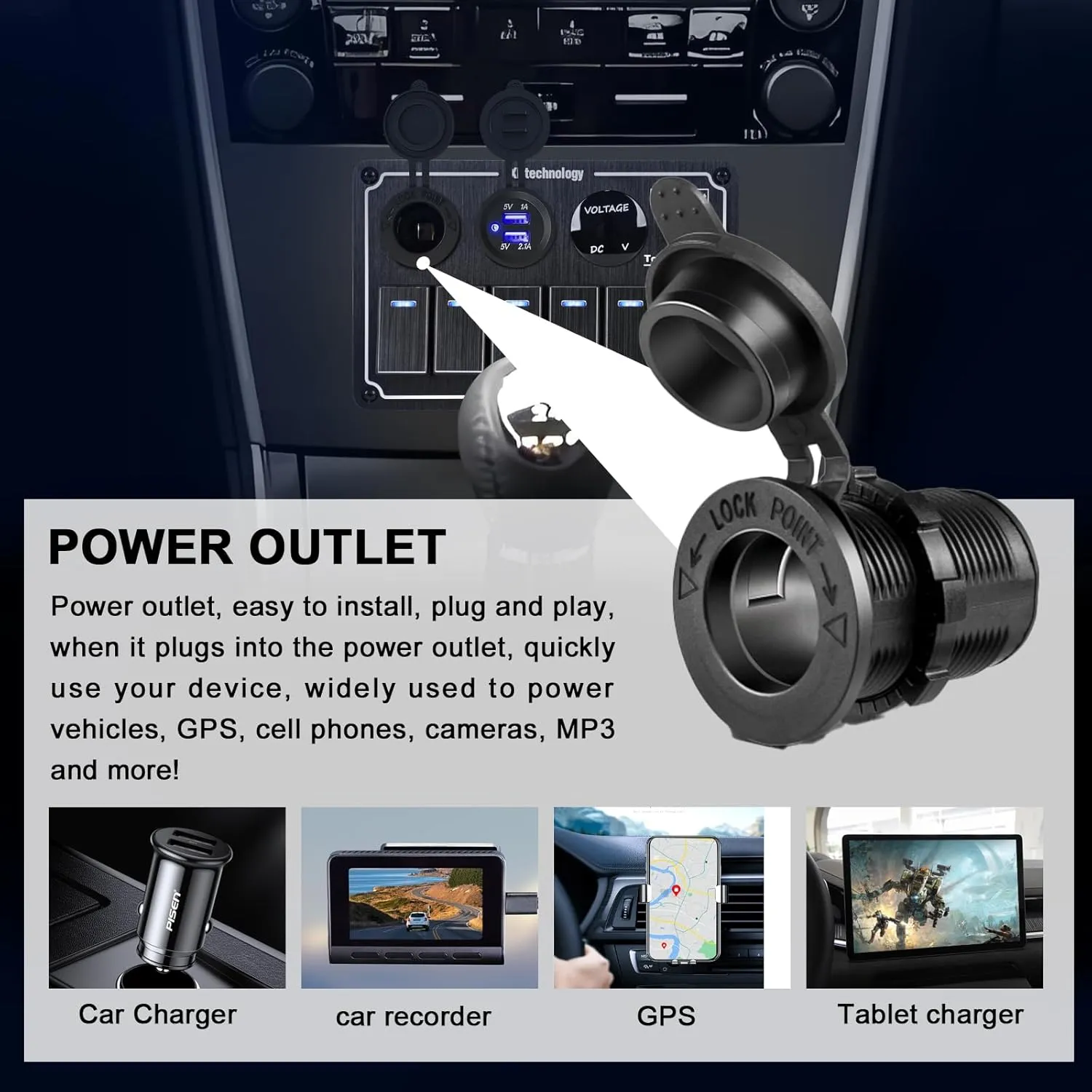 Marine Boat Rocker Switch Panel,Waterproof 6 Gang Toggle Switch Panel with Dual USB and Voltmeter Panel for RVs, Cars, Boats, Trucks,Trailers - 12-24V (Black, 6 Gang)