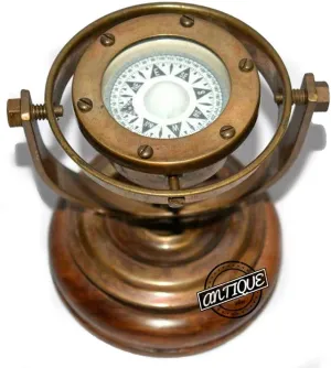 Marine Ship's Compass Binnacle Gimbals Floating Dial Desk Décor Antique Vintage Christmas Halloween