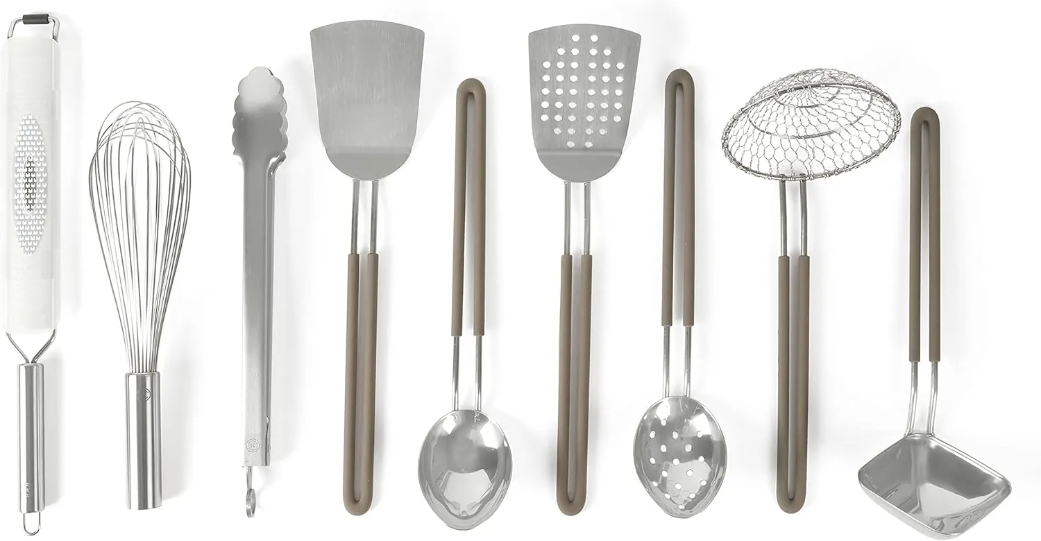 Martha Stewart 9-Piece Stainless Steel Prep & Serve Kitchen Gadget and Tool Set - Dishwasher Safe