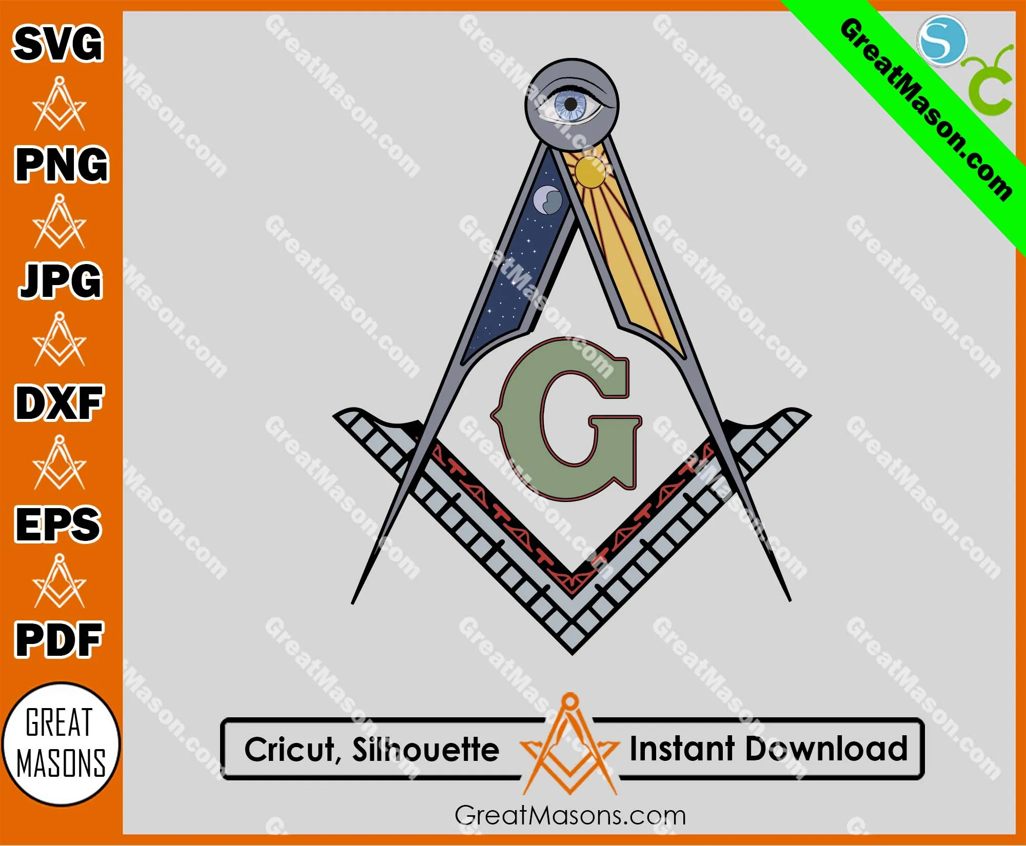 Masonic Square and Compasses All Seeing Eyes From Darkness To Light SVG, Png, Eps, Dxf, Jpg, Pdf File