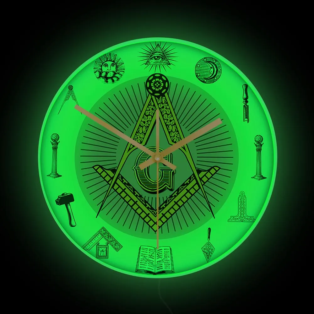 Master Mason Blue Lodge Clock - Golden Square and Compass G Digital LED