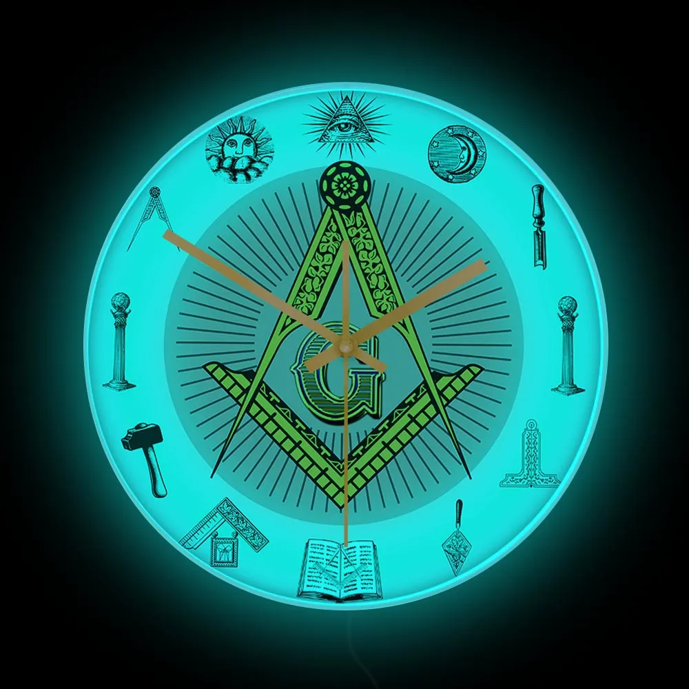 Master Mason Blue Lodge Clock - Golden Square and Compass G Digital LED