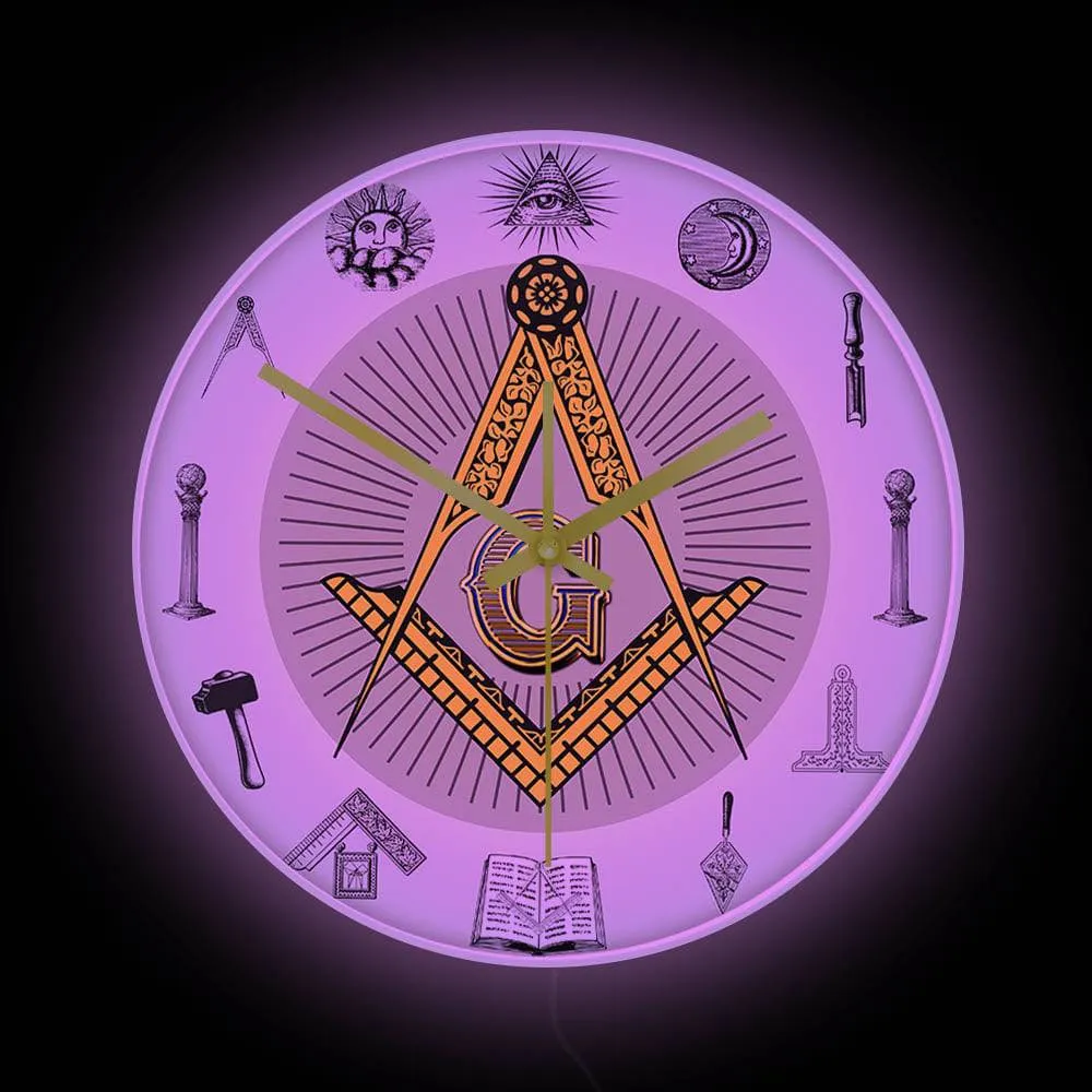 Master Mason Blue Lodge Clock - Golden Square and Compass G Digital LED