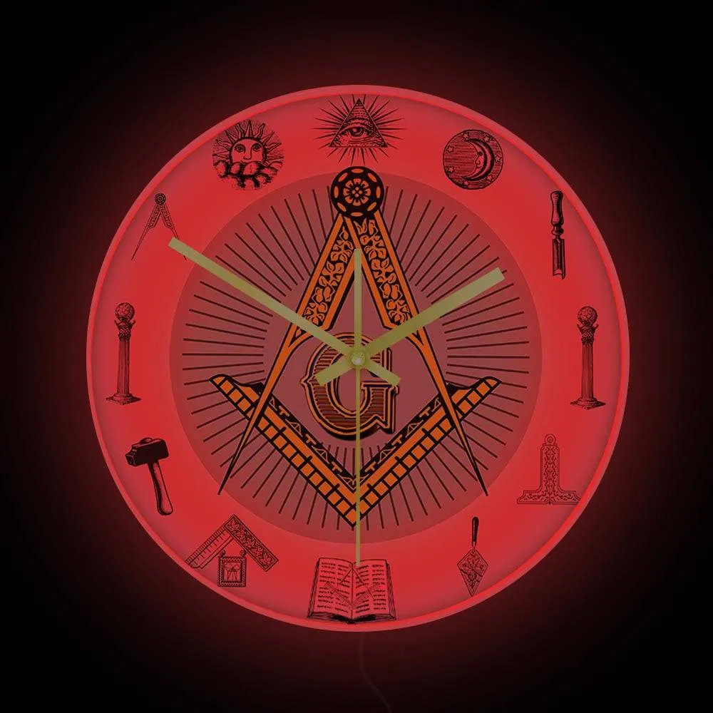 Master Mason Blue Lodge Clock - Golden Square and Compass G Digital LED