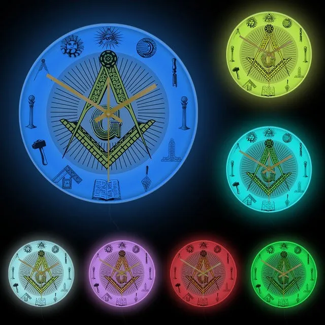 Master Mason Blue Lodge Clock - Golden Square and Compass G Digital LED