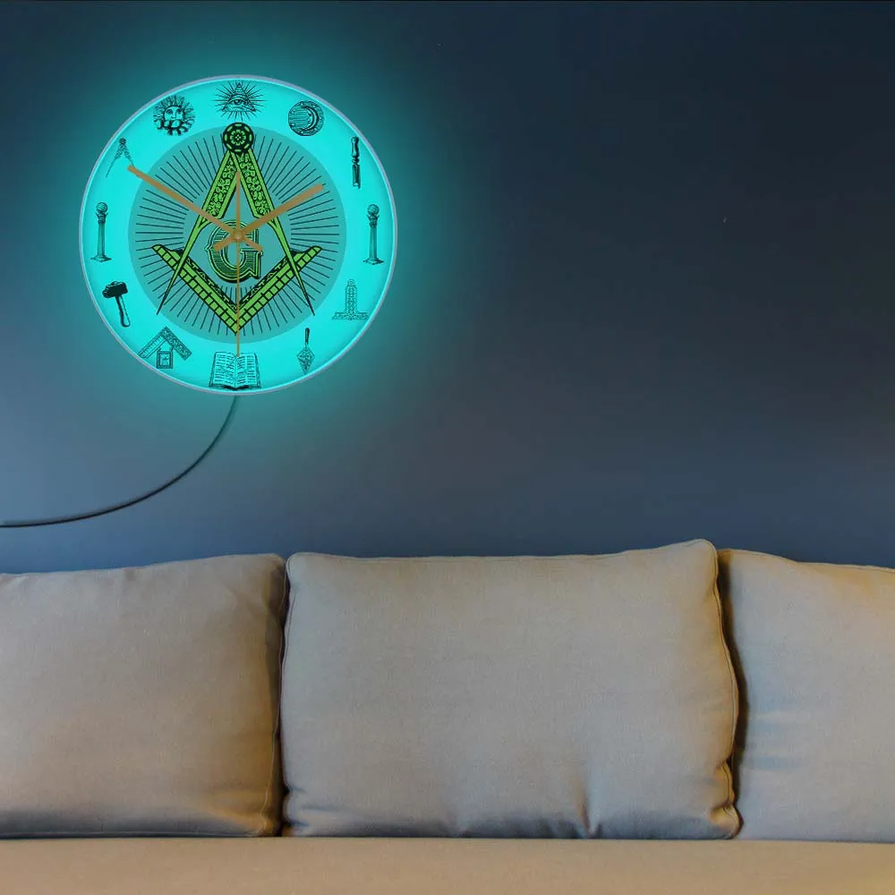 Master Mason Blue Lodge Clock - Golden Square and Compass G Digital LED