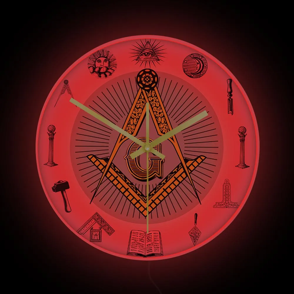 Master Mason Blue Lodge Clock - Golden Square and Compass G Digital LED