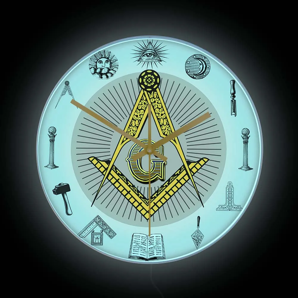 Master Mason Blue Lodge Clock - Golden Square and Compass G Digital LED