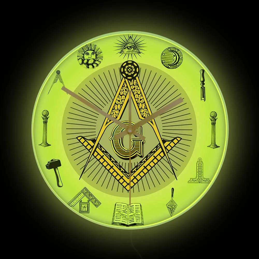 Master Mason Blue Lodge Clock - Golden Square and Compass G Digital LED