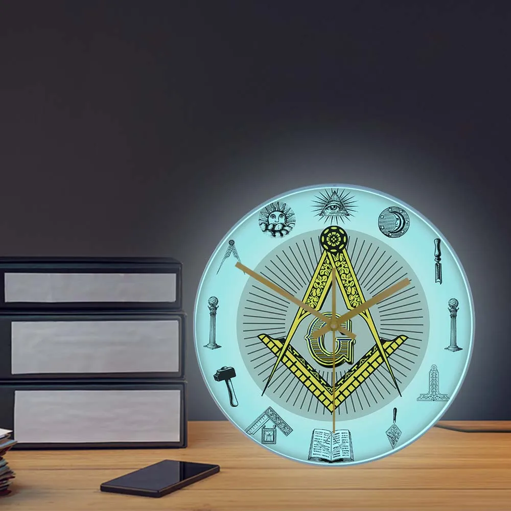 Master Mason Blue Lodge Clock - Golden Square and Compass G Digital LED