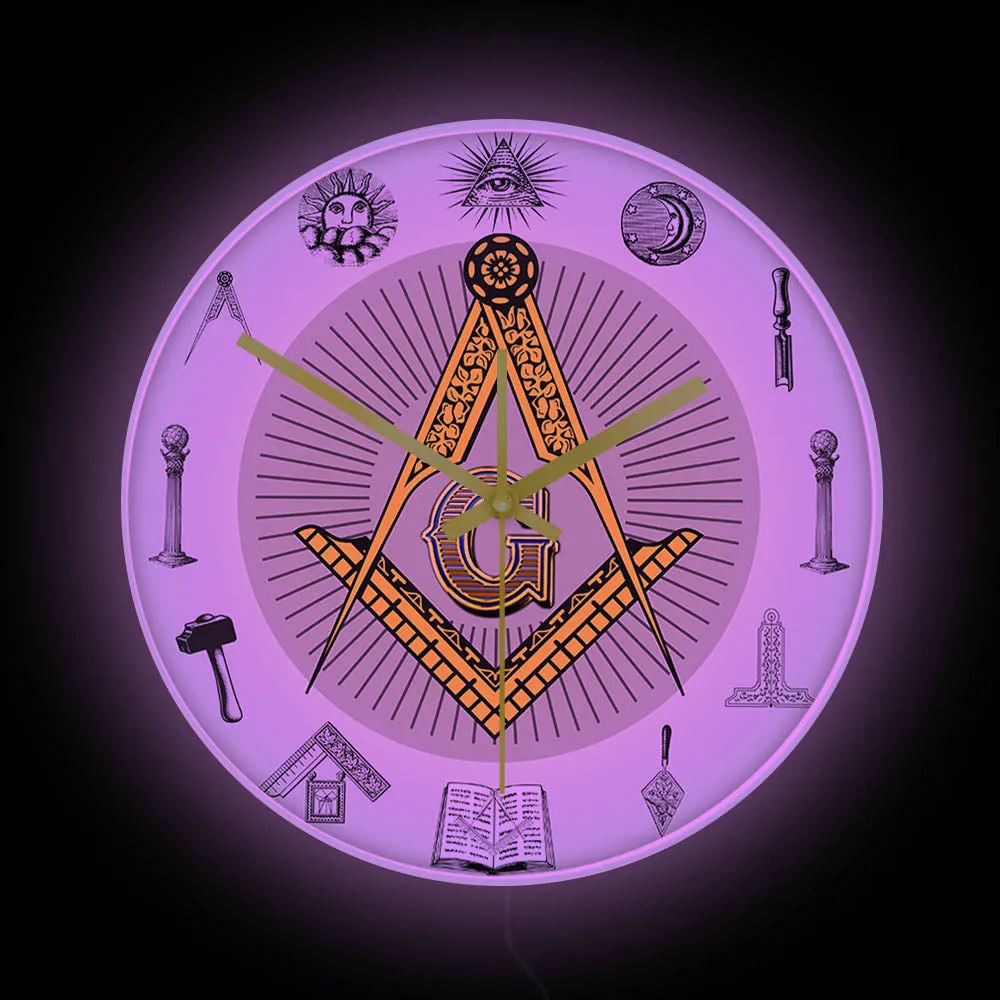 Master Mason Blue Lodge Clock - Golden Square and Compass G Digital LED