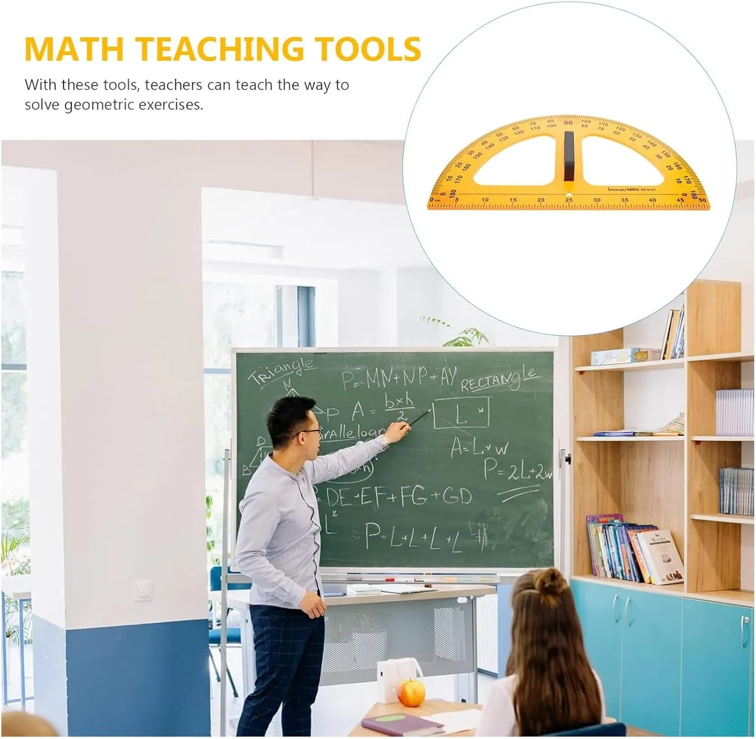 Math Ruler Magnetic Classroom Math Geometry Tool Set Enhances Classroom Learning, Easily Mounts to Blackboard Protractor Measuring Ruler Triangle Ruler (5pc)