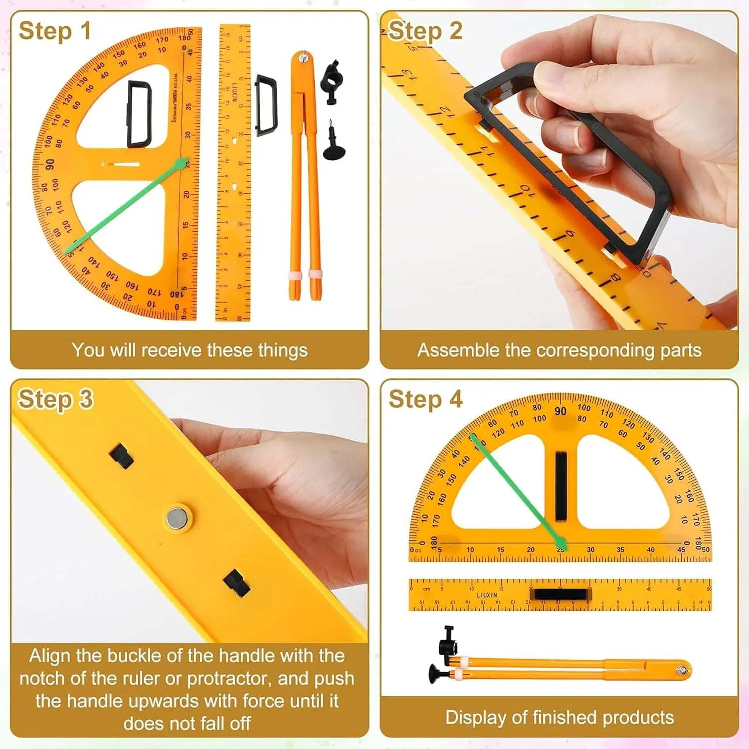Math Ruler Magnetic Classroom Math Geometry Tool Set Enhances Classroom Learning, Easily Mounts to Blackboard Protractor Measuring Ruler Triangle Ruler (5pc)