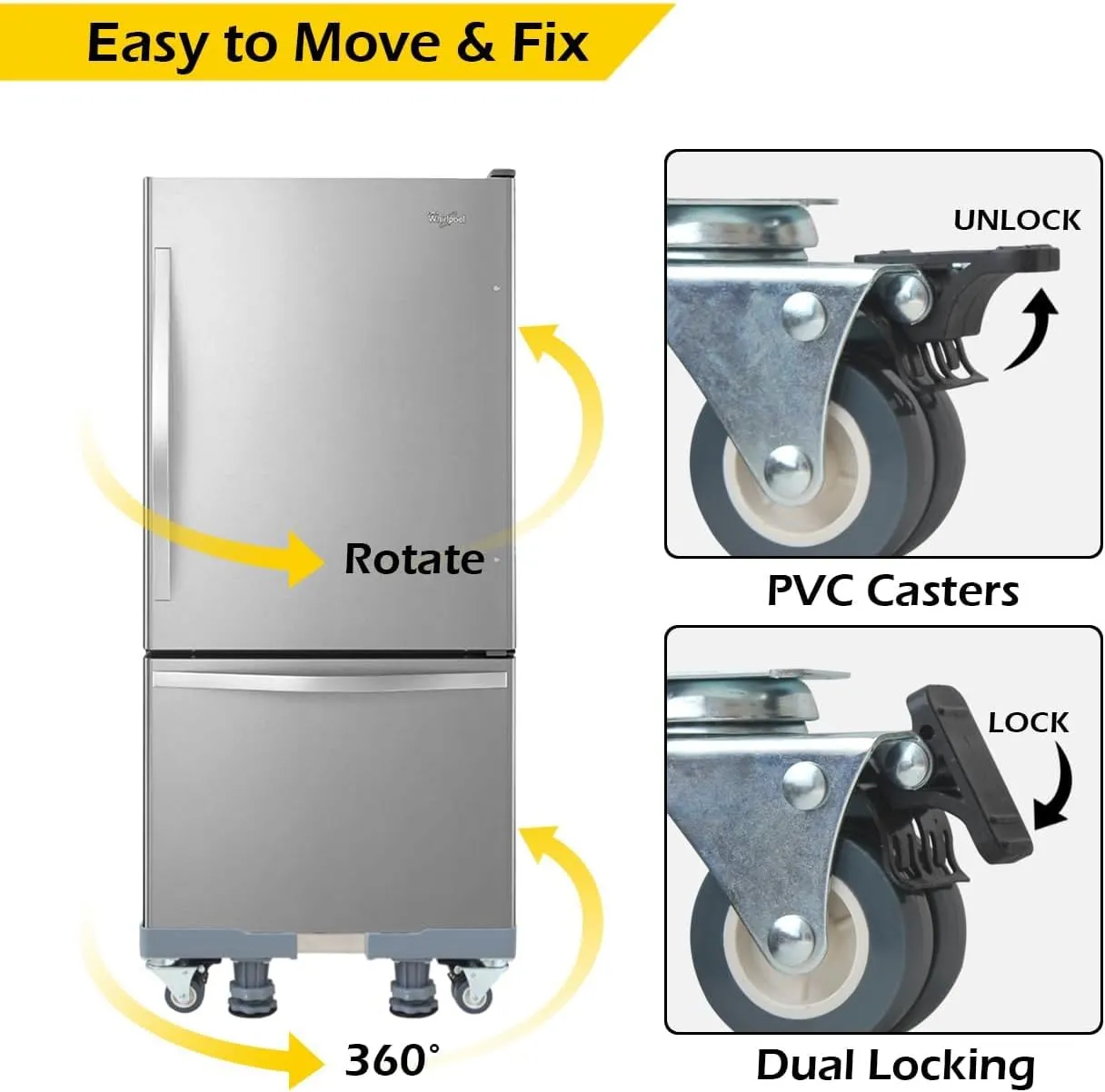 MaxWorks Adjustable Furniture Dolly with 4 Dual-Locking Wheels, Universal Washing Machine Base Stand, Appliance Mover for Refrigerator, Mini-Fridge, Washer & Dryer, Moving Cart - 400 lbs Capacity