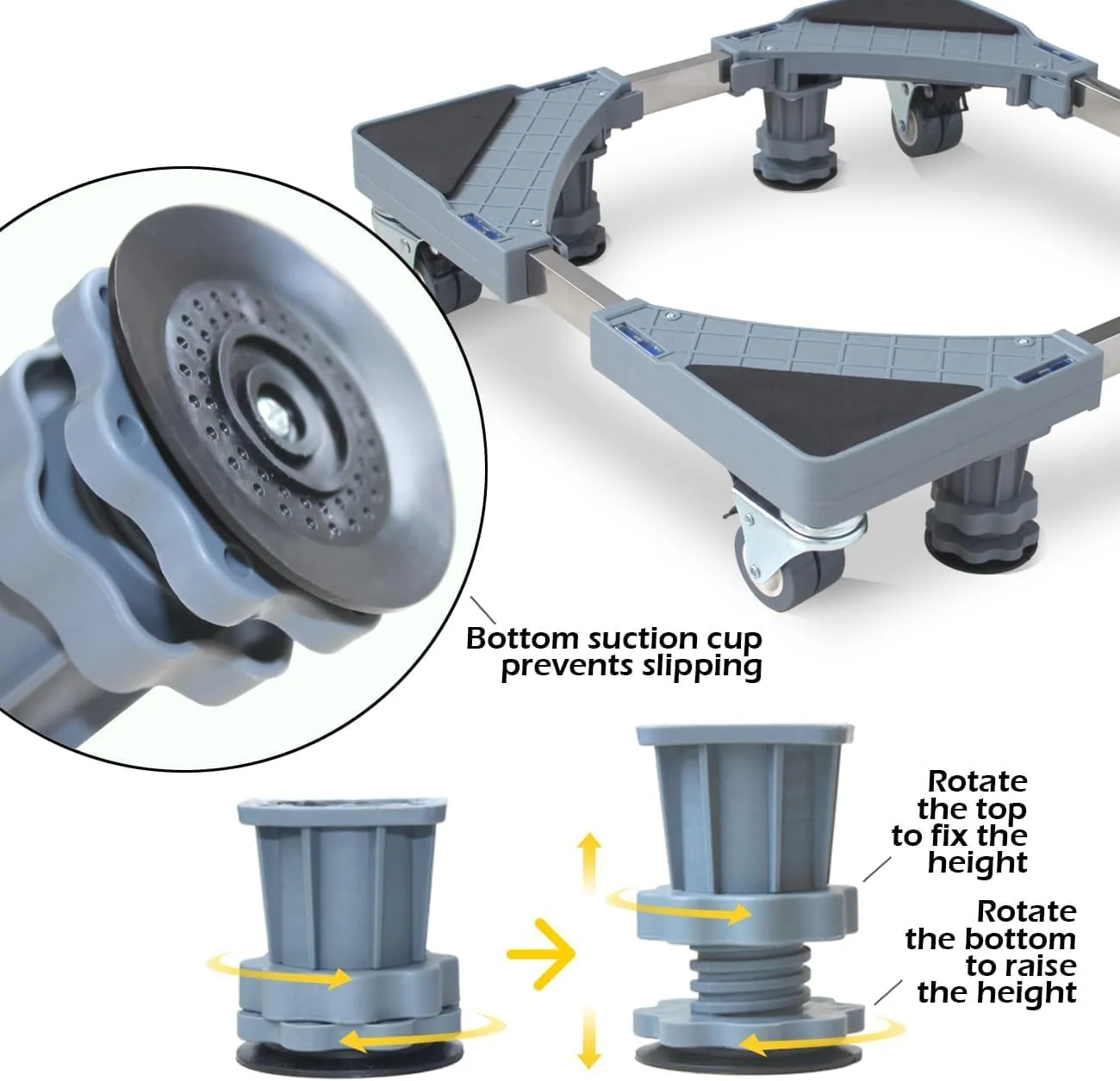 MaxWorks Adjustable Furniture Dolly with 4 Dual-Locking Wheels, Universal Washing Machine Base Stand, Appliance Mover for Refrigerator, Mini-Fridge, Washer & Dryer, Moving Cart - 400 lbs Capacity