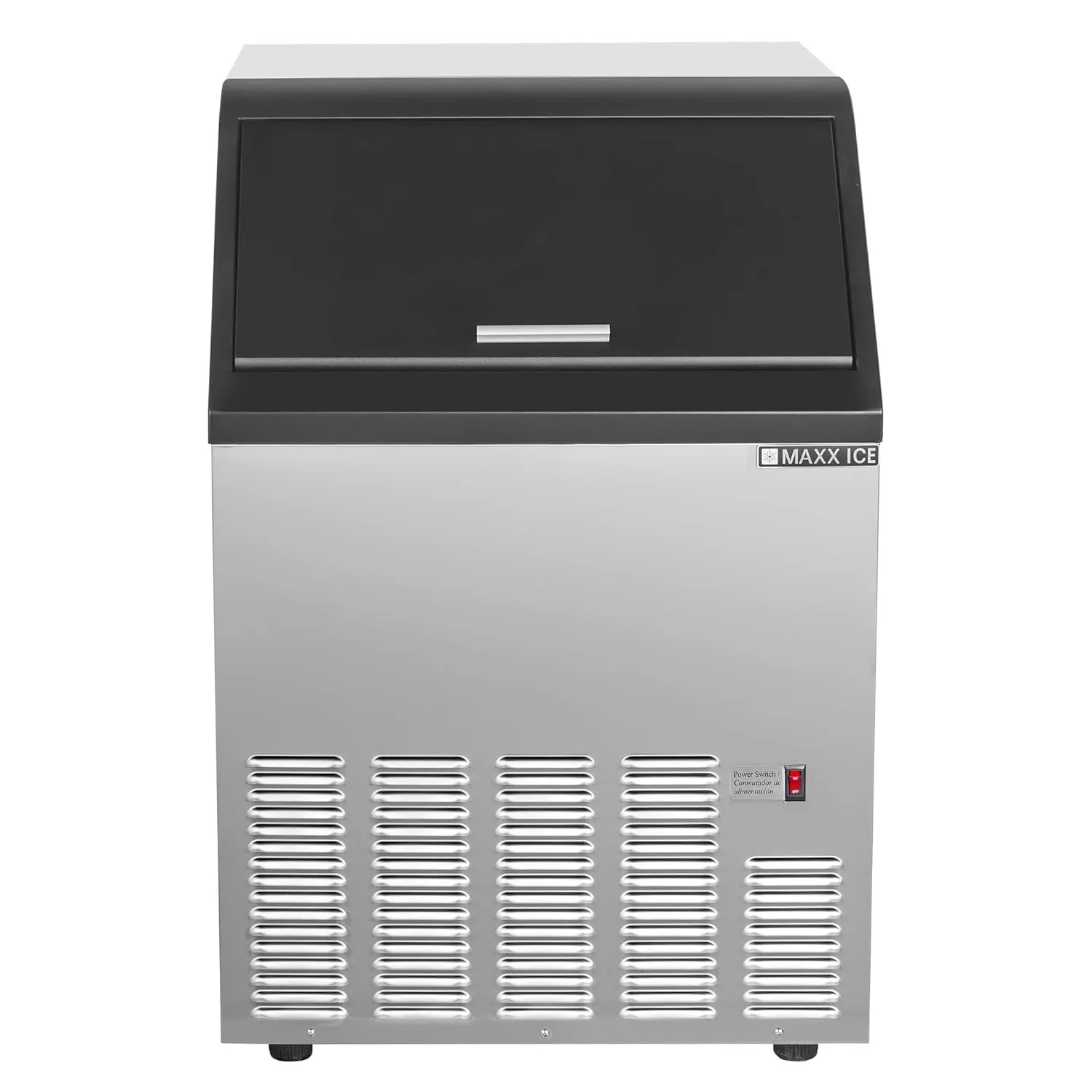 Maxx Ice Self-Contained 125lb Ice Maker, Air Cooled, Stainless Steel and Black Trim with 35lbs Ice Storage Capacity