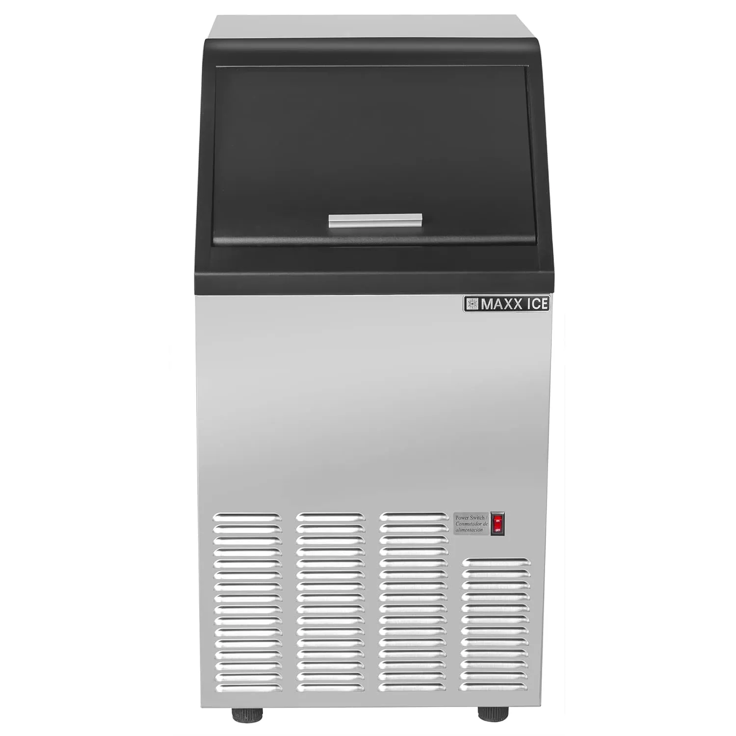 Maxx Ice Self-Contained Ice Machine, 88 lbs, Half Dice Ice Cubes, with 25 lb Built-in Ice Storage Bin, in Stainless Steel with Black Trim (MIM85H)