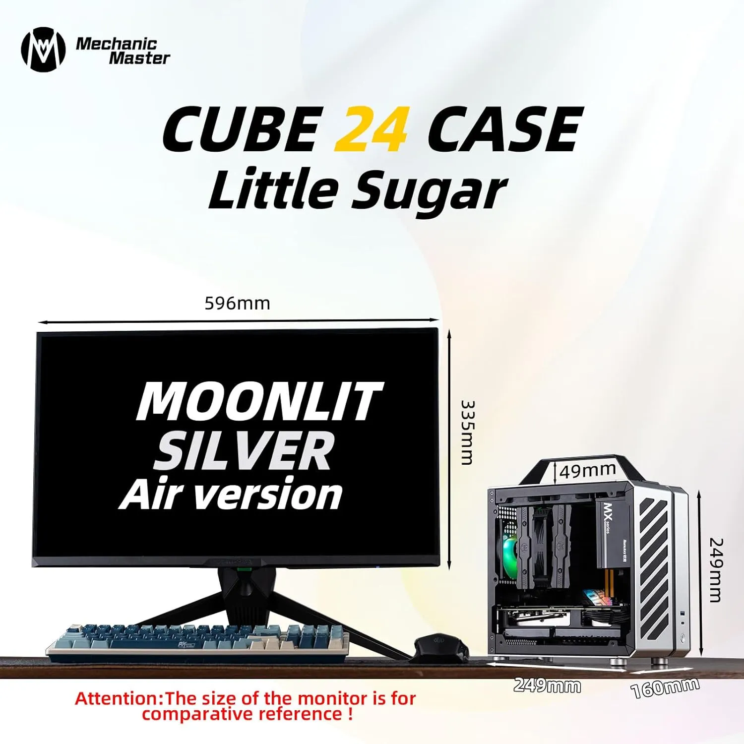Mechanic Master Cool Cube Series C24 Mini-ITX Case/Alumium/Steel/GPU Length Within 245mm, SFX/L PSU Computer Case (Moonlight Silver Air Version)
