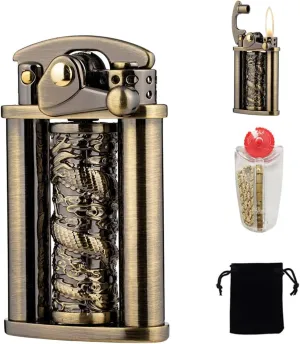 Mechanical Kerosene Lighter Antique Style Rocker Brass Lighter, Waterproof Emergency Survival Lighter for Outdoor, Camping, Climbing, Fishing, Kitchen(No Oil)