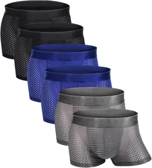Men Mesh Boxer Briefs Breathable Underwear Ice Silk Soft Cool See Through Sexy Lingerie 3D Pouch Seamless Sheer Trunk