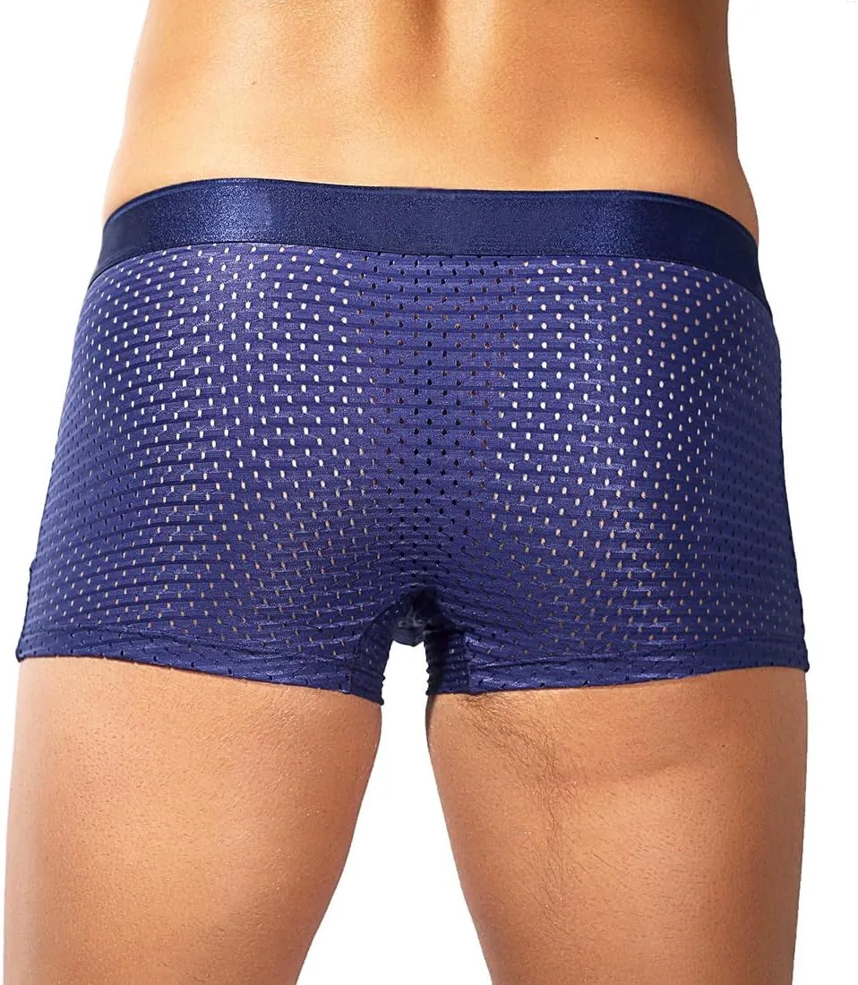 Men Mesh Boxer Briefs Breathable Underwear Ice Silk Soft Cool See Through Sexy Lingerie 3D Pouch Seamless Sheer Trunk