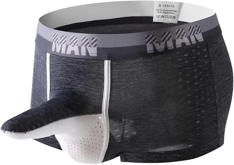 Mens Ice Silk Elephant Nose Boxer Briefs Pouch Underwear