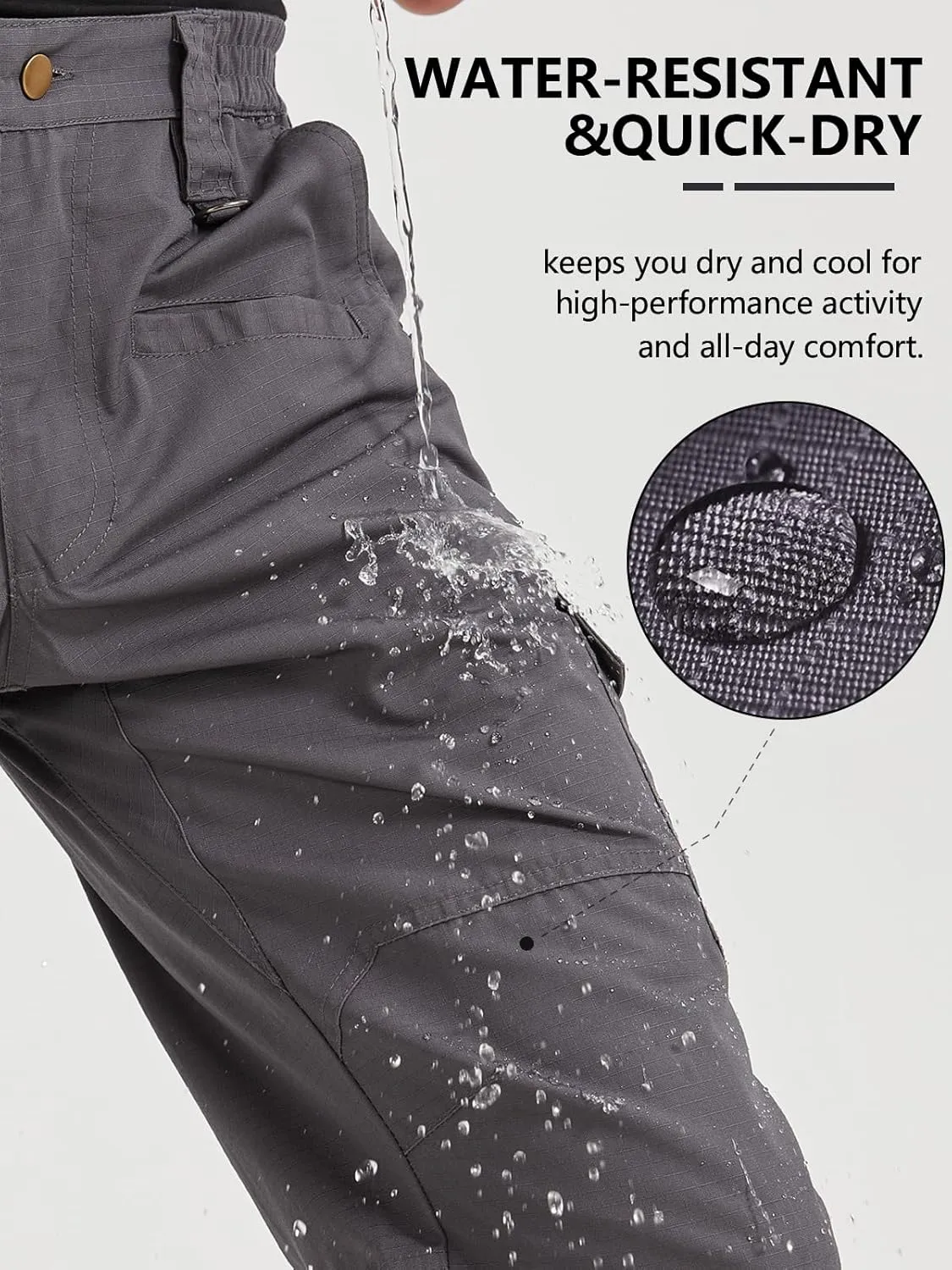 Mens Work Pants Cargo Tactical Construction Ripstop Waterproof Lightweight Outdoor Hiking Pants with Pockets