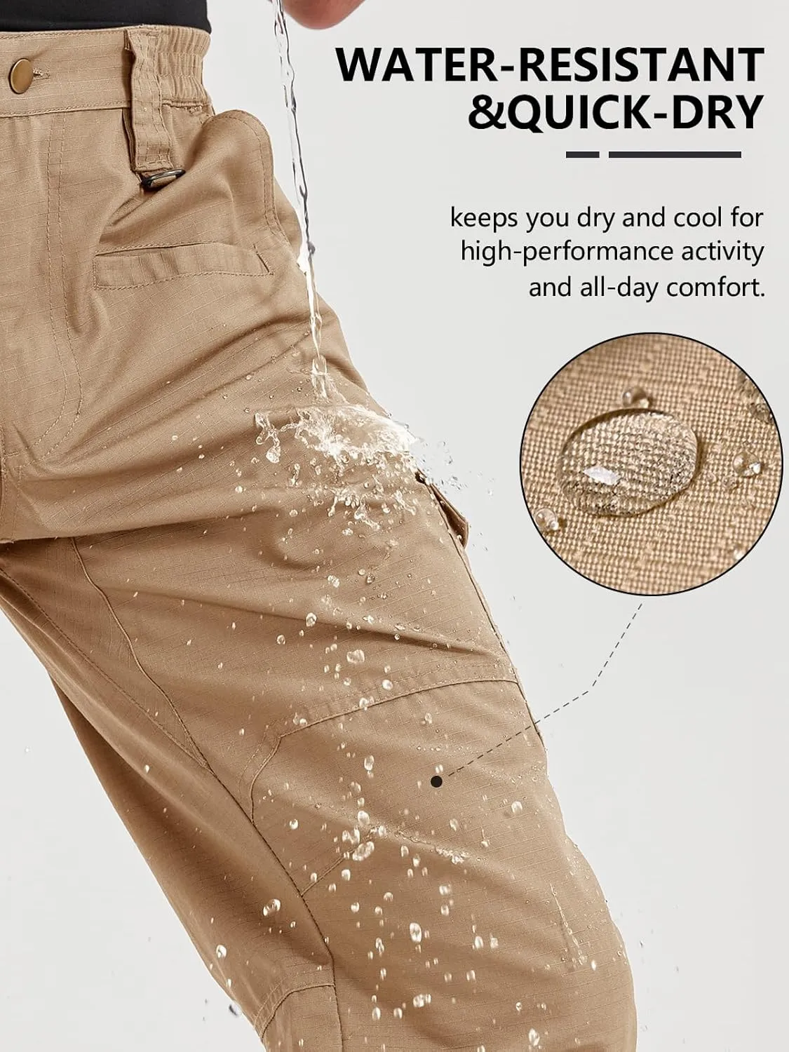 Mens Work Pants Cargo Tactical Construction Ripstop Waterproof Lightweight Outdoor Hiking Pants with Pockets