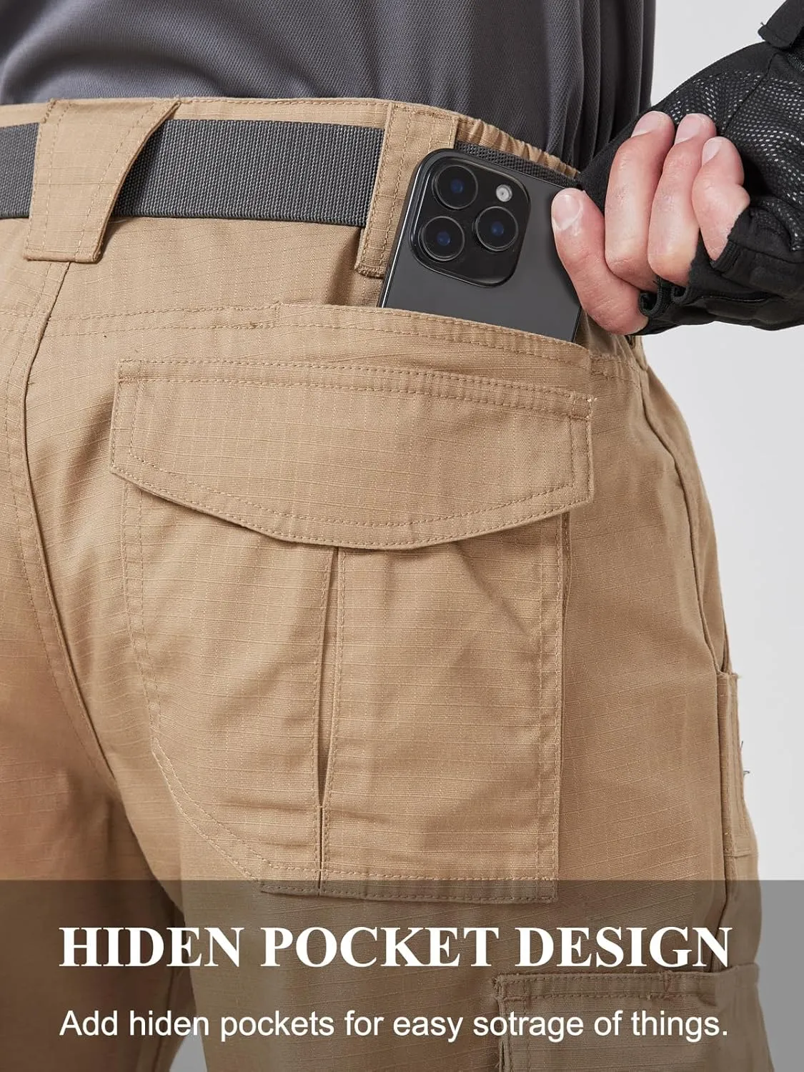 Mens Work Pants Cargo Tactical Construction Ripstop Waterproof Lightweight Outdoor Hiking Pants with Pockets
