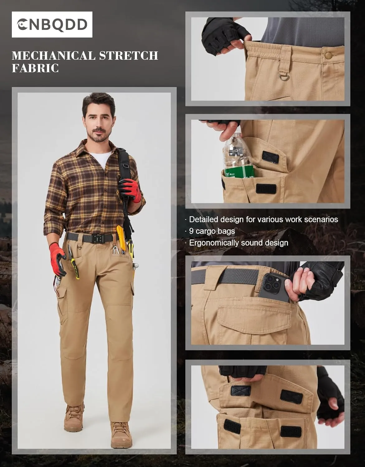 Mens Work Pants Cargo Tactical Construction Ripstop Waterproof Lightweight Outdoor Hiking Pants with Pockets