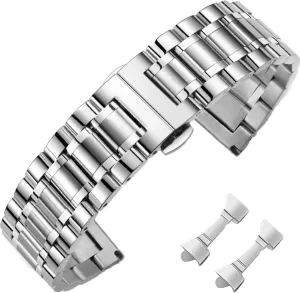 Metal Watch Universal Metal Replacement Stainless Steel Watch Straps with Straight & Curved End for Men Women,8 Sizes(14mm-24mm) 4 Colors(Gold,Sliver,Black,Gold-Silver Two Tone)