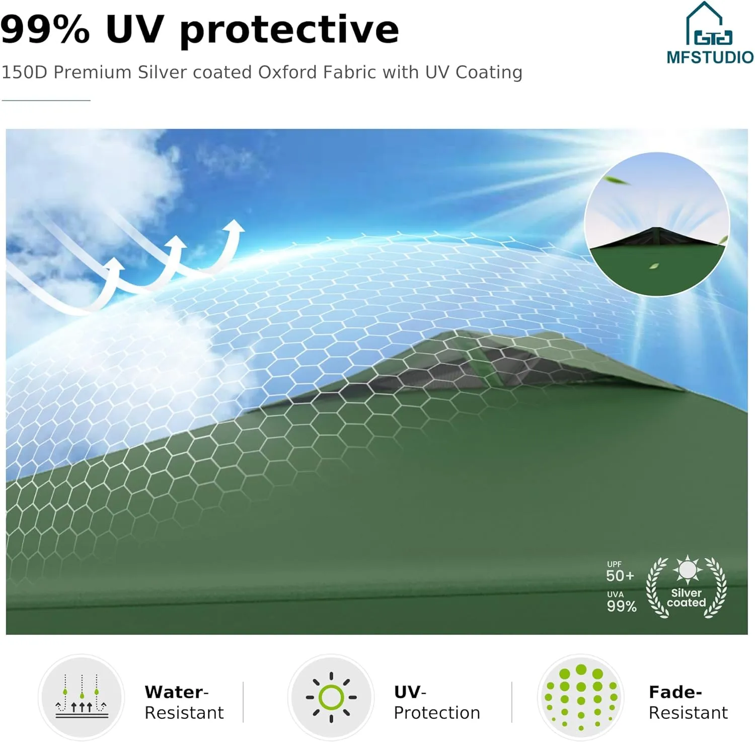 MFSTUDIO 10x10 Pop Up Canopy Tent, Gazebo Shelter Sun Shade Canopies Waterproof Patio Portable Popup Screened Tents for Beach,Parties,Camping,Green