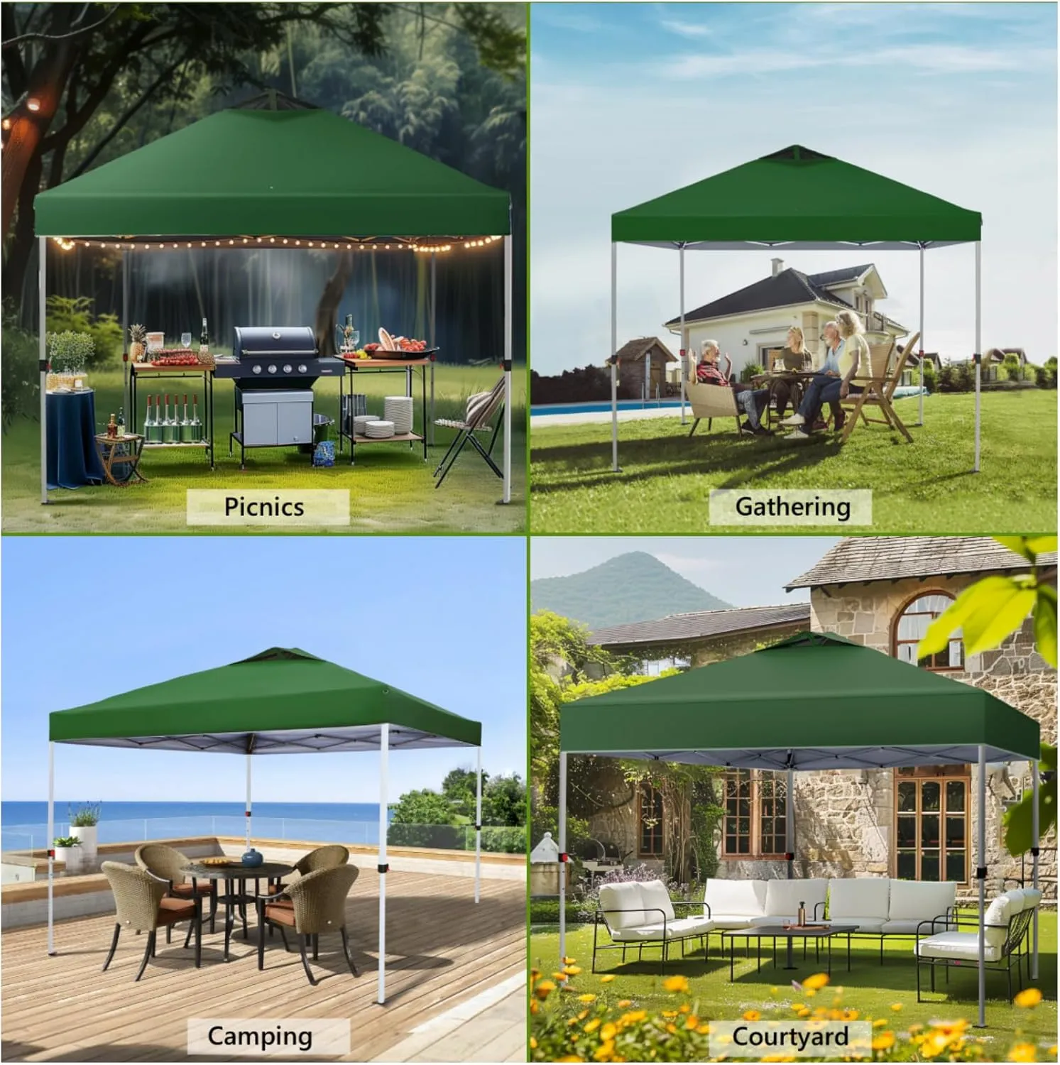 MFSTUDIO 10x10 Pop Up Canopy Tent, Gazebo Shelter Sun Shade Canopies Waterproof Patio Portable Popup Screened Tents for Beach,Parties,Camping,Green