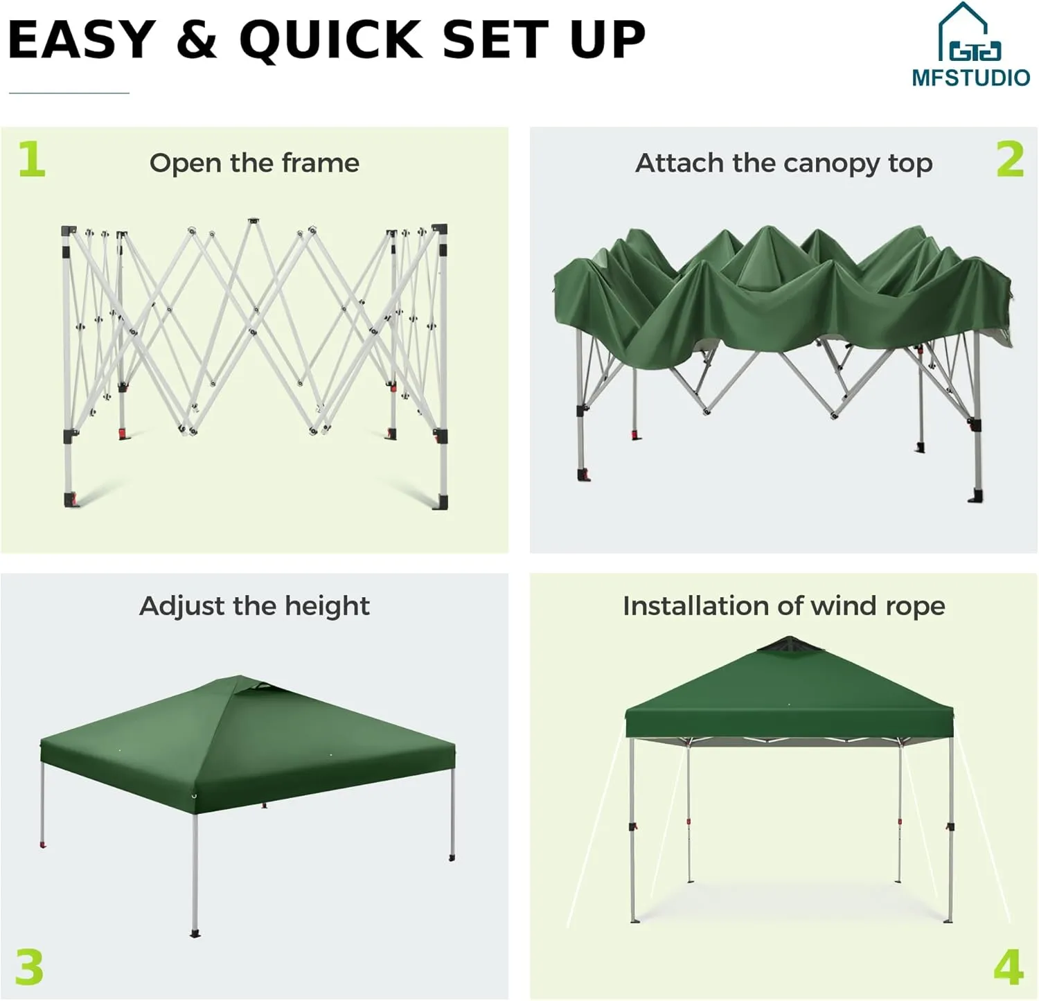 MFSTUDIO 10x10 Pop Up Canopy Tent, Gazebo Shelter Sun Shade Canopies Waterproof Patio Portable Popup Screened Tents for Beach,Parties,Camping,Green
