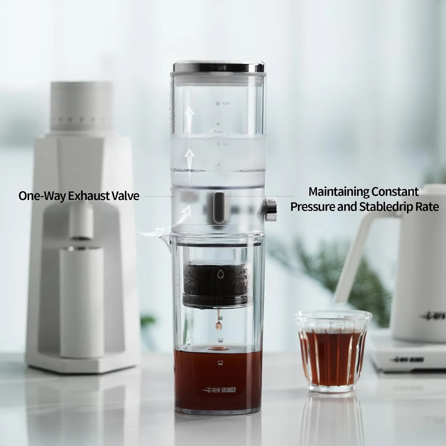 MHW-3BOMBER Drip Cold Brew Coffee Maker, Cold Brew Pitcher, Smooth Brew Quality Ice Coffee Maker with Uniform Speed Dripping, Cold Coffee Dripper ID6135-OS