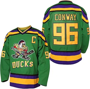 Mighty Ducks Jersey #96 Charlie Conway #99 Adam Banks #33 Greg Goldberg #66 Gordon Bombay Movie Hockey Jersey White Green