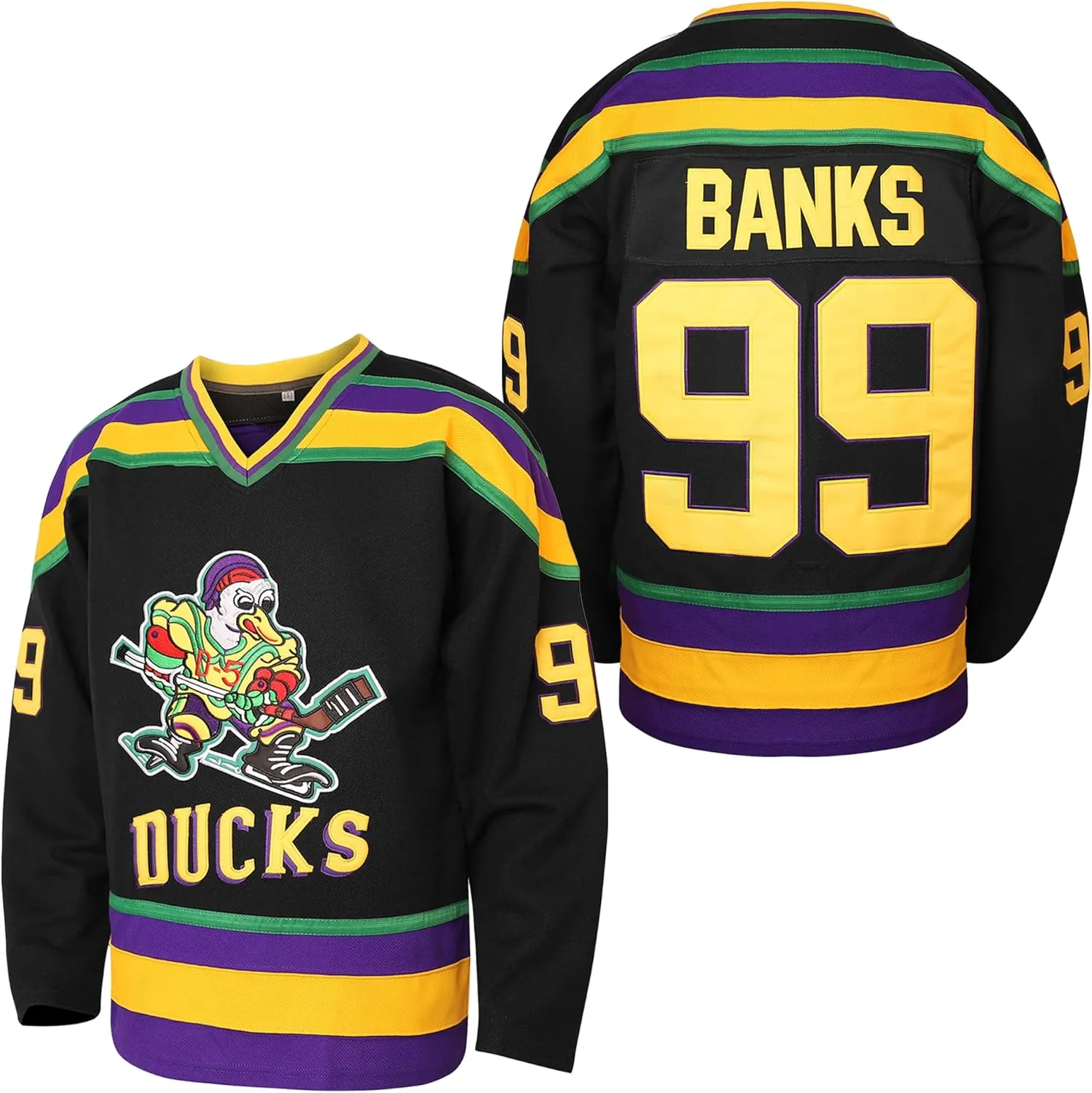 Mighty Ducks Jersey #96 Charlie Conway #99 Adam Banks #33 Greg Goldberg #66 Gordon Bombay Movie Hockey Jersey White Green