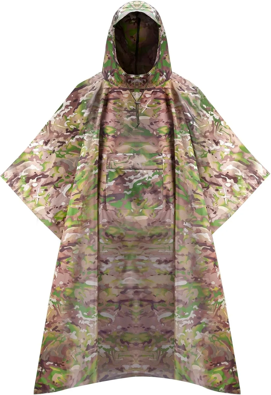 Military Camo Rain Poncho, Extra Large Tactical Poncho Shelter, with Pocket, Waterproof, for Hunting Hiking Camping Emergency