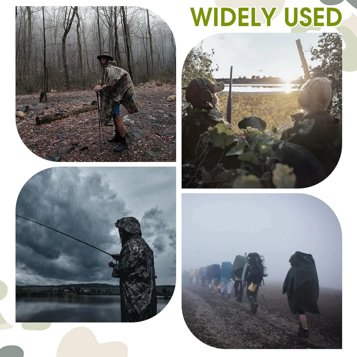 Military Camo Rain Poncho, Extra Large Tactical Poncho Shelter, with Pocket, Waterproof, for Hunting Hiking Camping Emergency