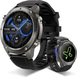 Military Smart Watch with Heart Rate Monitor/Compass/Flashlight/GPS, 1.43"AMOLED Smartwatch with 170  Sport Modes,5ATM Waterproof Fitness Watch for Men & Women,Bluetooth Compatible iOS Android