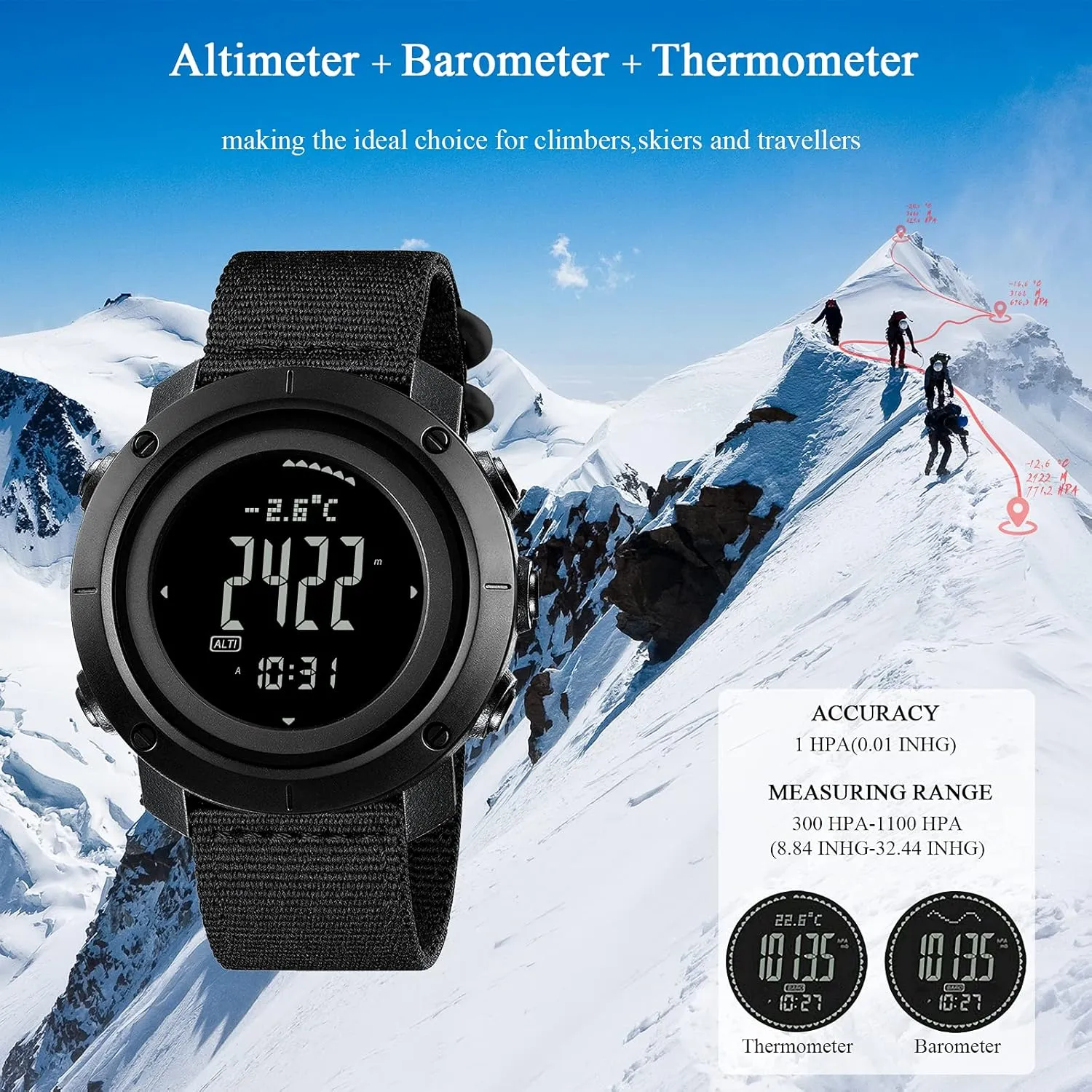 Military Watches with Compass Altimeter Barometer Pedometer Thermometer, Outdoors Watch for Men